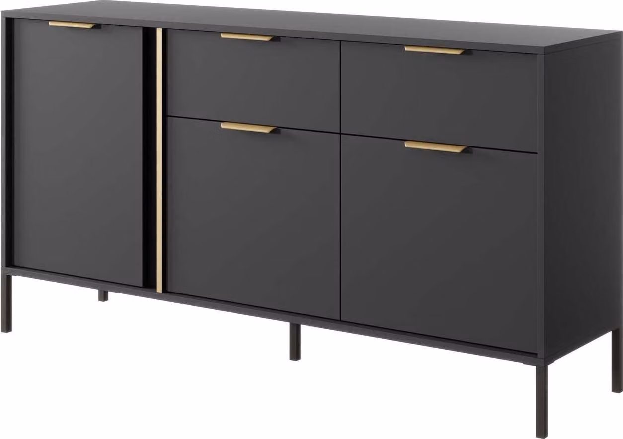 FURNLUX Credenza Lars Nero 153cm / Hauptfarbe: Schwarz / Dimensioni: 153 x 40 x 81 cm