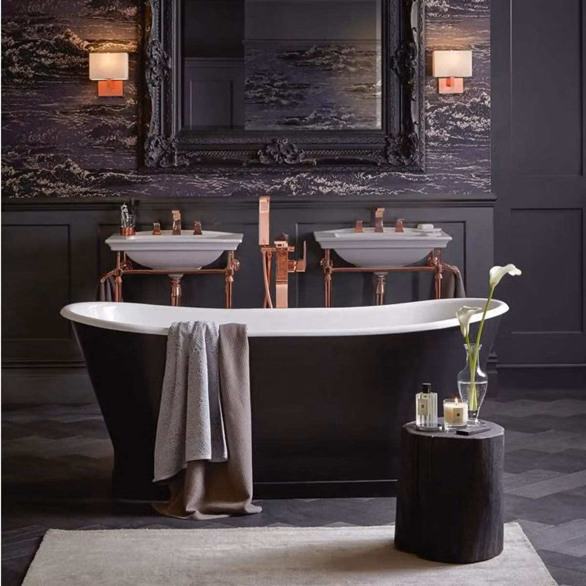 Casa Padrino vasca in ghisa nera / bianca 170 x 68 x H. 69,5 cm - Vasca da bagno curvilinea freestanding - Arredo bagno barocco e liberty