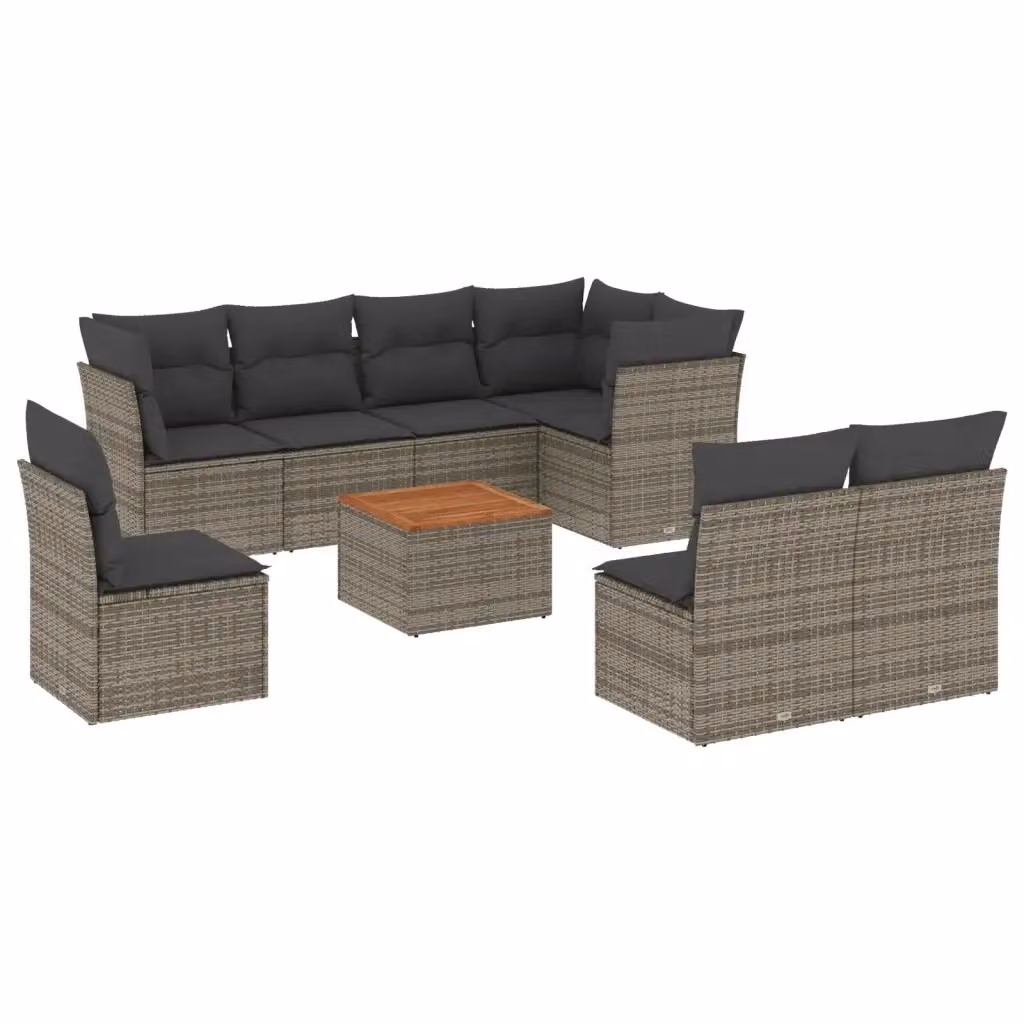 vidaXL Set Divano da Giardino 9 pz in Polyrattan Grigio con Cuscini e Tavolino da Caffè – 2