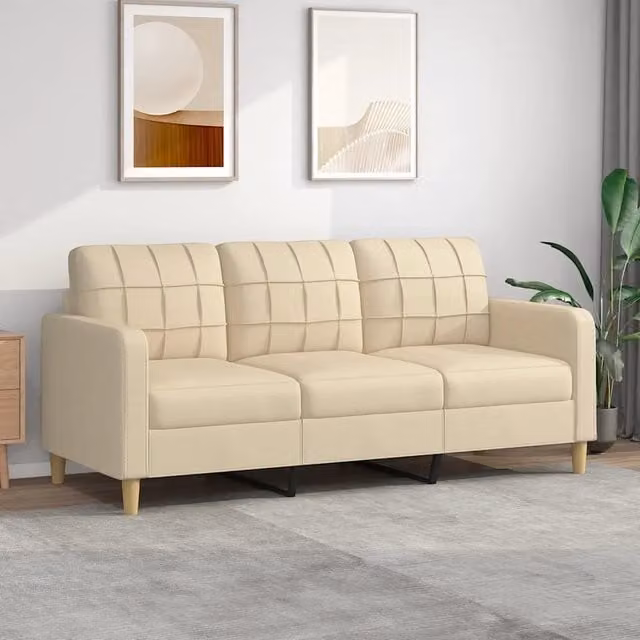 Divano moderno a 3 posti vidaXL in tessuto beige con struttura in metallo per il tuo soggiorno L: 198 cm, P: 80 cm, H: 77 cm – 1