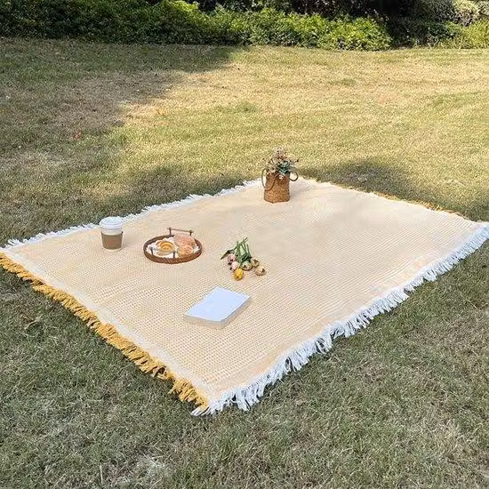 Tela da picnic, pieghevole, giallo e bianco, 89x208 cm, prati, campeggio, spiagge.