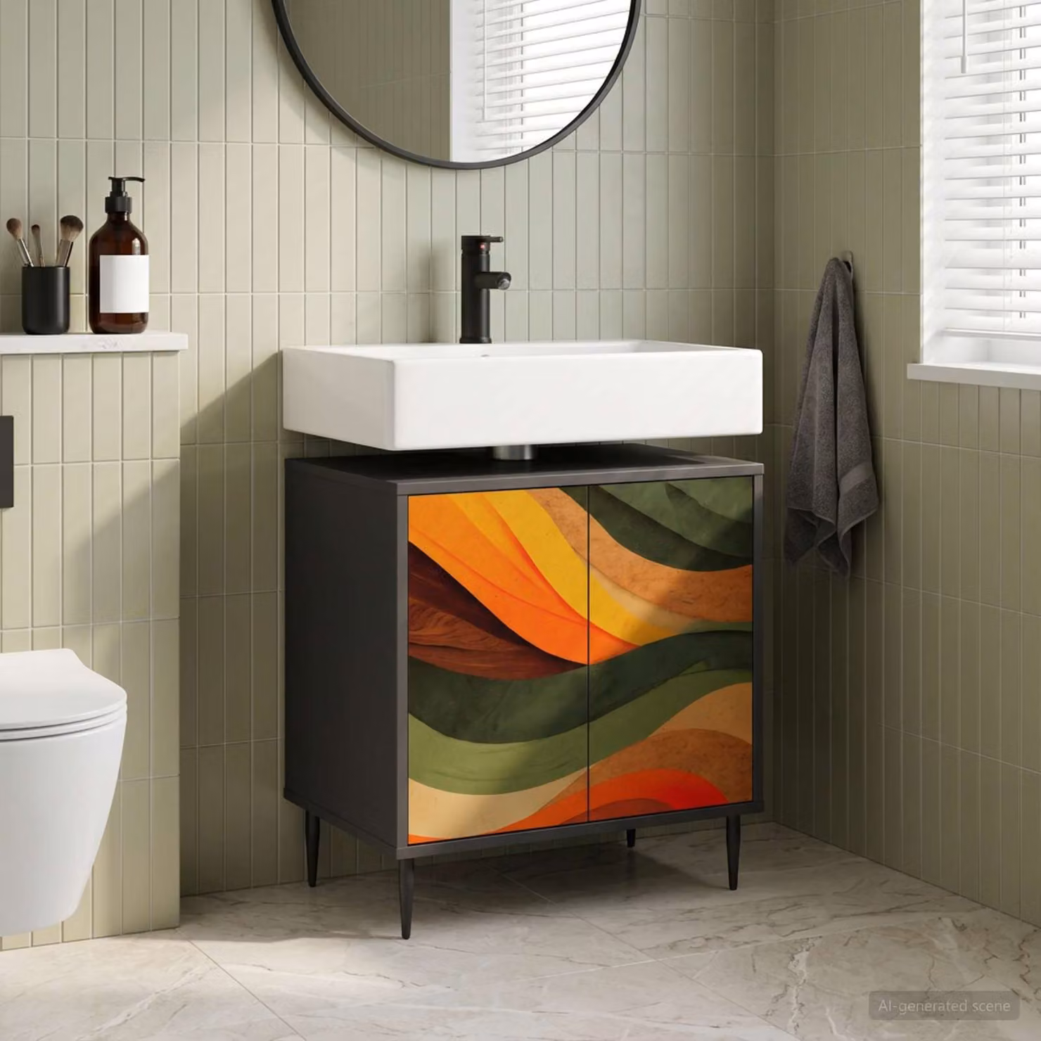 Mobile da bagno vidaXL BONN moderno nero e multicolore L: 60 cm, P: 40 cm, H: 61 cm