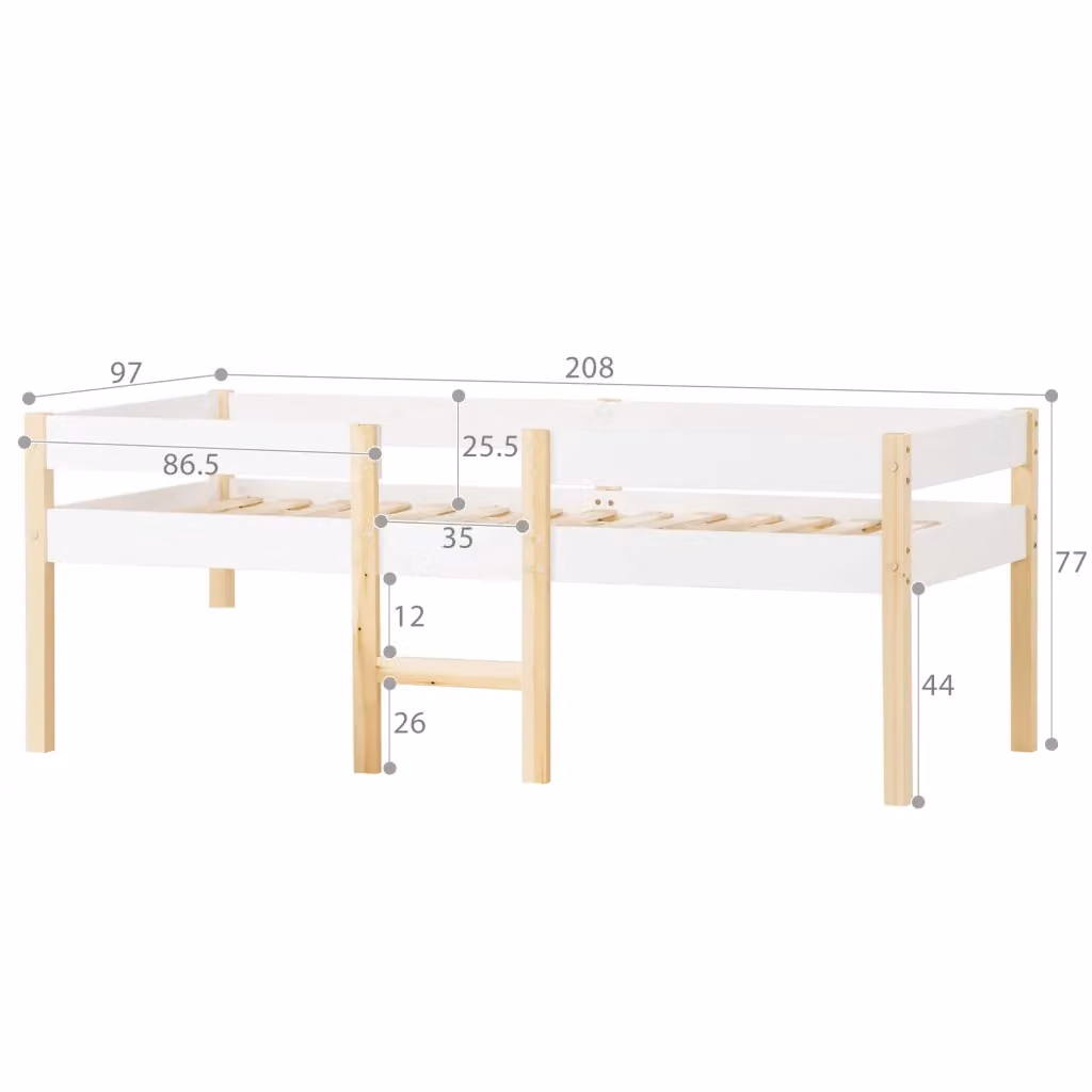 Letto per bambini Cipacho in legno massiccio di pino in stile scandinavo, bianco e marrone, L/P/H: 200 x 90 x 120 cm – 2