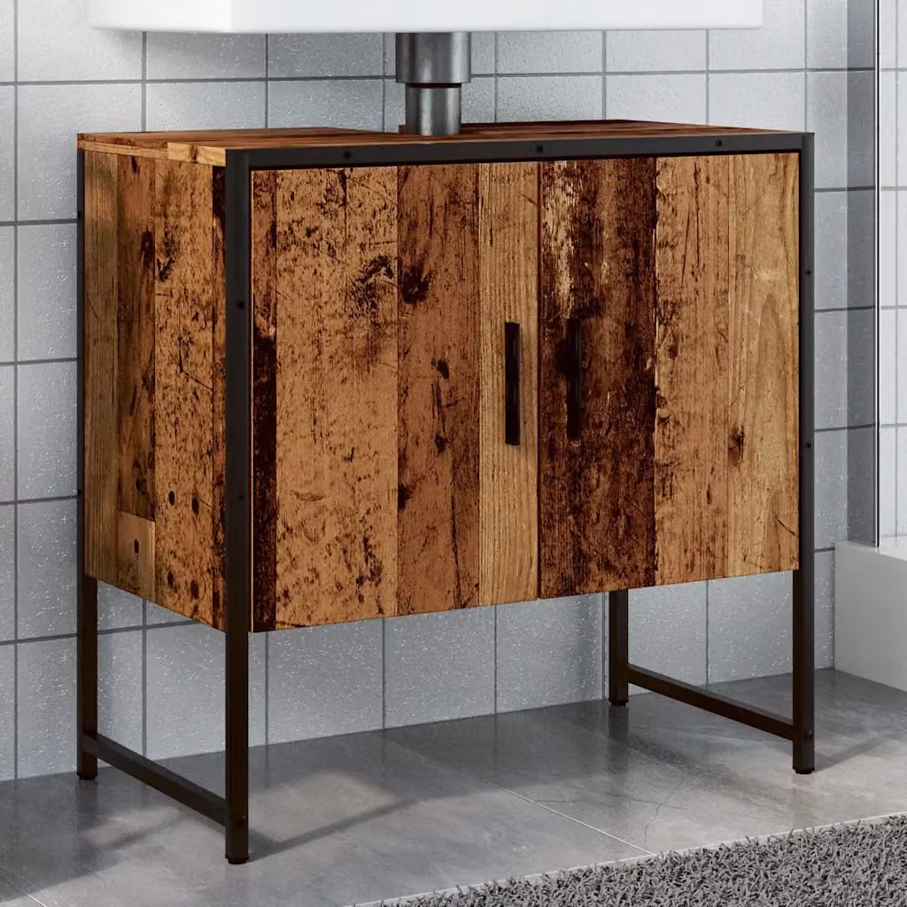 Mobile Lavabo da Bagno con Ruote vidaXL in Legno Antico Marrone L: 60 cm, P: 33 cm, H: 60 cm