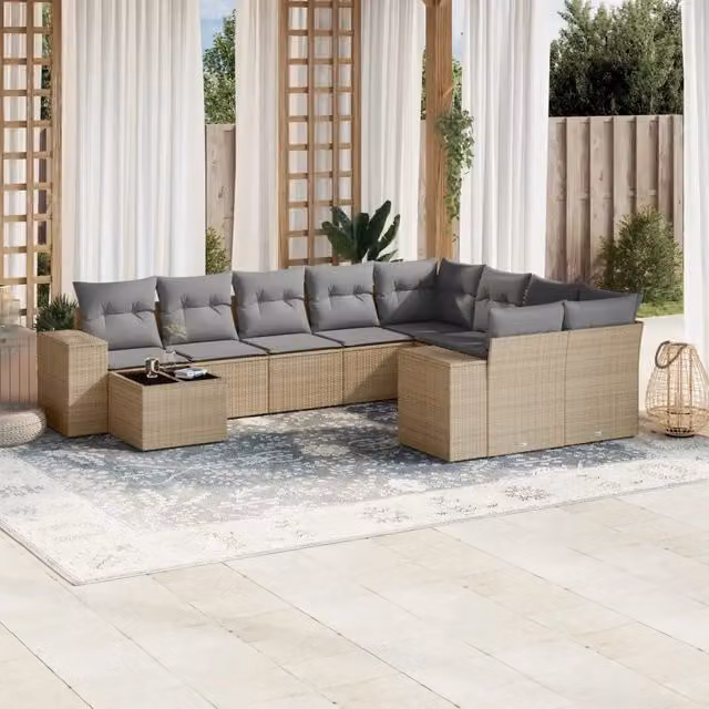 Set Divano da Giardino 10 pz con Cuscini Beige in Polyrattan 3223058