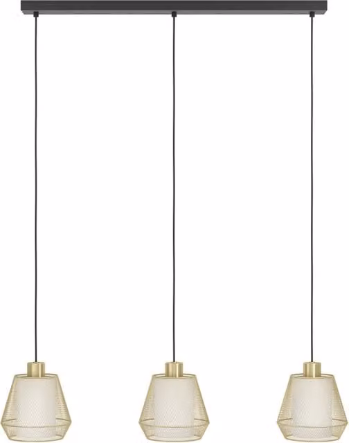 Lampadario a sospensione moderno Eglo Ciudadela in metallo nero e ottone con 3 luci E27