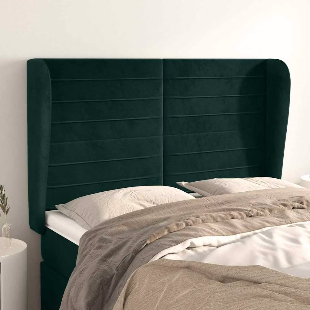 Testiera ad orecchio vidaXL in velluto verde scuro L: 147 cm, P: 23 cm, H: 118/128 cm
