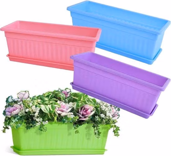 Set di 4 vasi quadrati Hedume multicolore in plastica per piante e orto da balcone o giardino