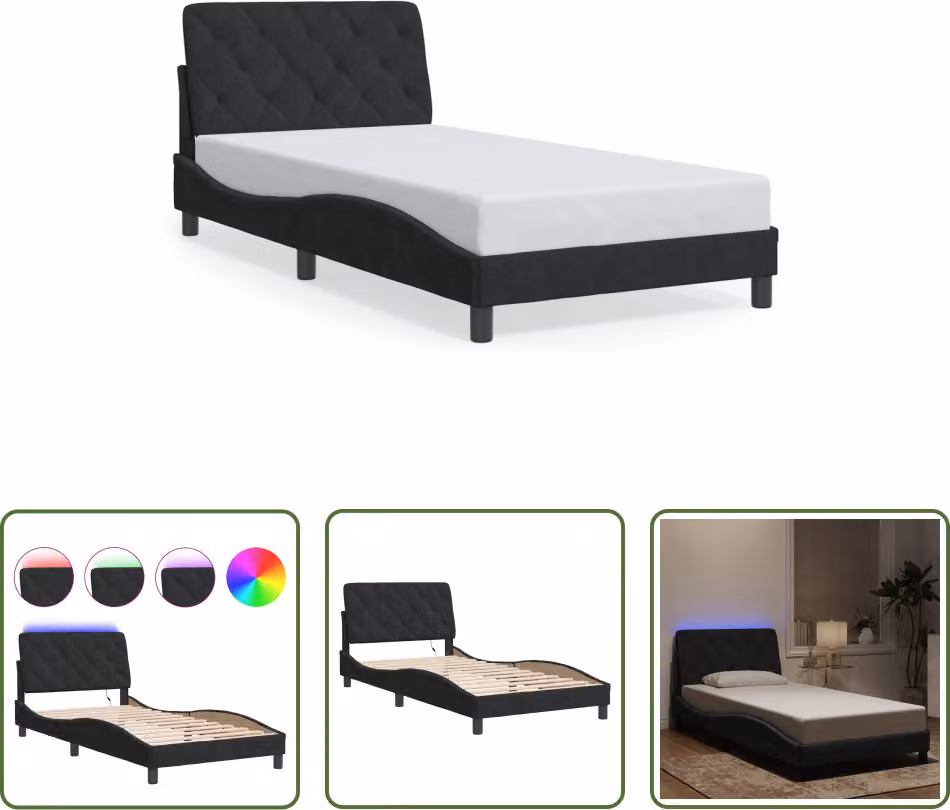 The Living Store Giroletto con luci LED nero 100x200 cm in velluto