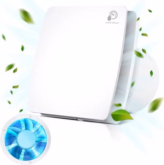 Ventilatore per bagno con ritorno e sensore di umidità 100 mm 12 W ventilatore di scarico con valvola di ritorno 95 m³/h 34 dB - per installazione a parete, soffitto e finestra