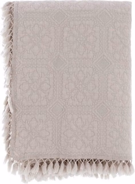 Trapunta Matrimoniale Shabby Chic Nappe Collection Blanc Mariclò in Cotone con Frange, Beige e Bianco, L/P: 260 x 220 cm