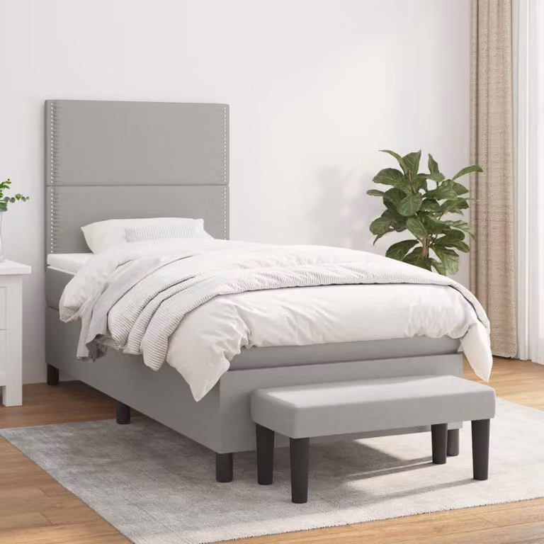 vidaXL Letto Ibrido con Giroletto a Molle e Materasso in Tessuto Grigio e Bianco L/P/H: 203 x 90 x 128 cm