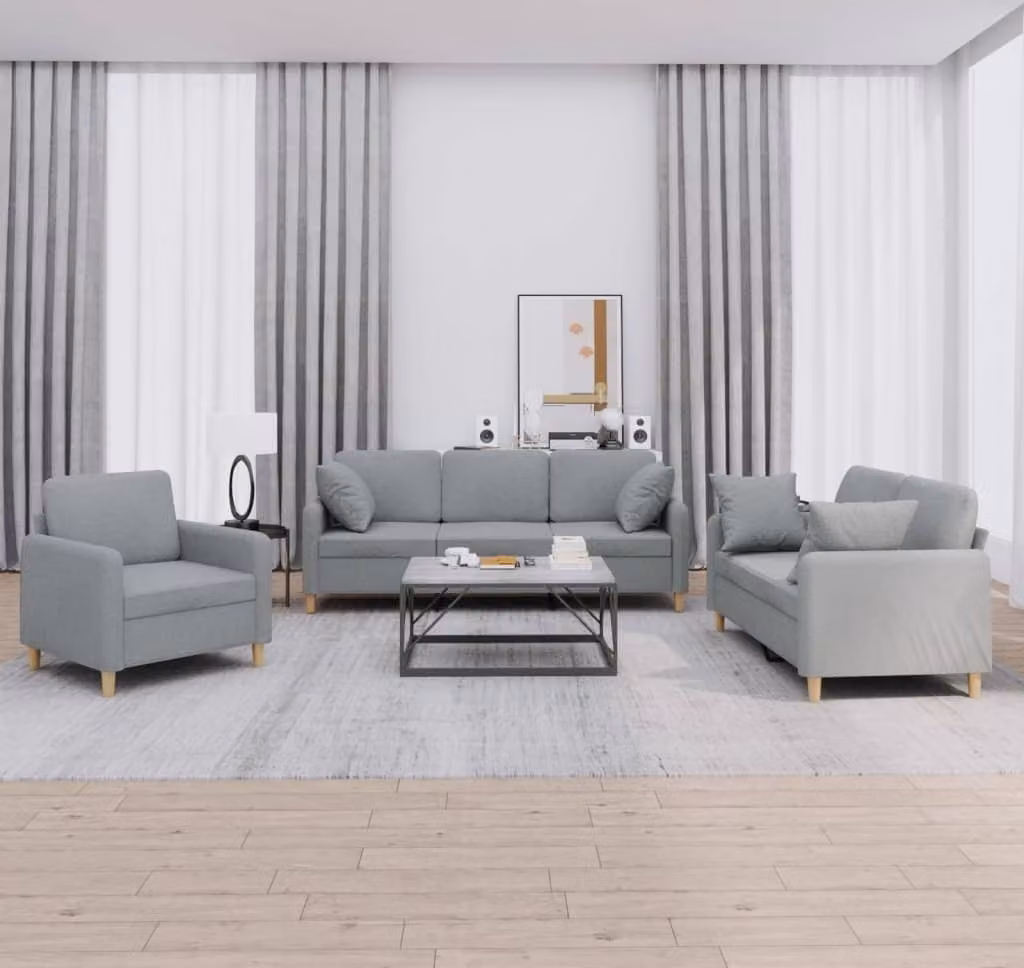 Maison Exclusive - Set divano 3 pezzi con cuscini in tessuto grigio chiaro