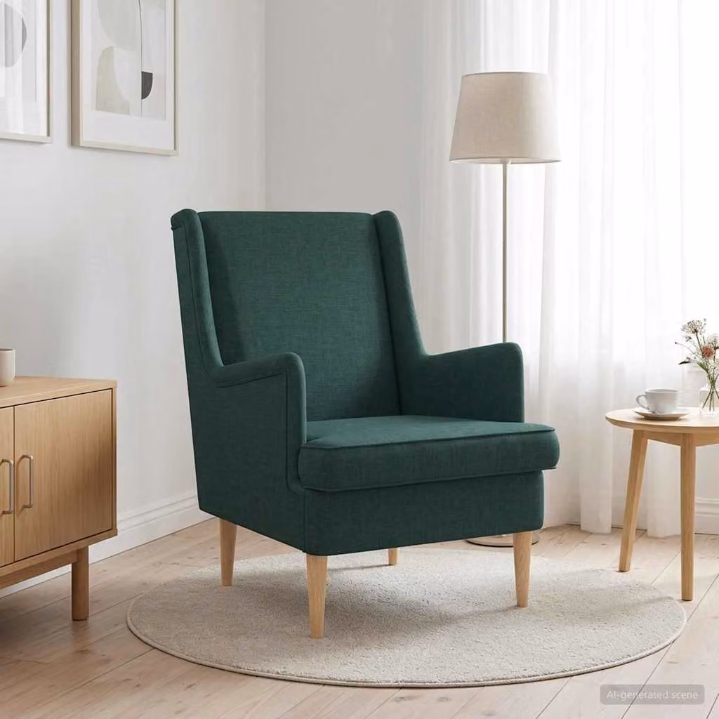 Poltrona Lounge Moderna vidaXL in Tessuto Verde con Braccioli e Struttura in Legno e Metallo, H 90 x L 79 x P 62 cm