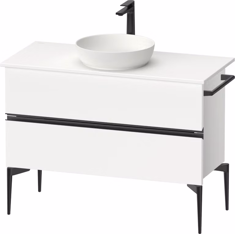 Duravit Sivida Meuble sous-lavabo sur console, 2 tiroirs, poignée noire diamantée mate, 1045x475x548mm, SV46590BD180000, SV46590BD180000