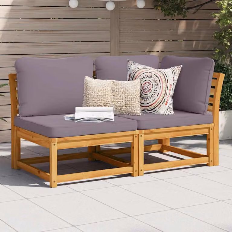 Set Salotto da Giardino vidaXL in Legno di Acacia con Cuscini, Design Moderno a L, Marrone e Grigio