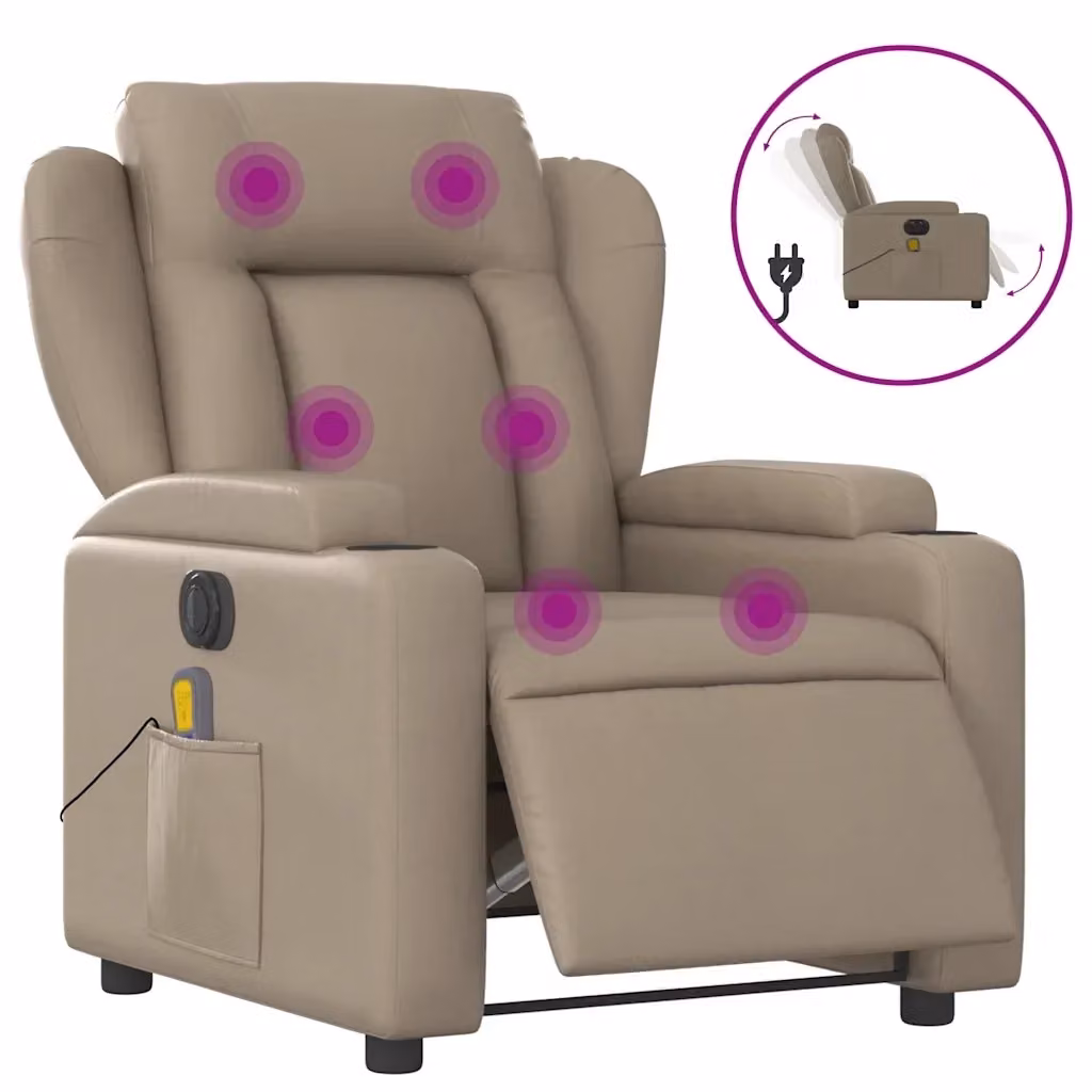 Poltrona Reclinabile Elettrica con Massaggio vidaXL in Similpelle Beige e Marrone – 2