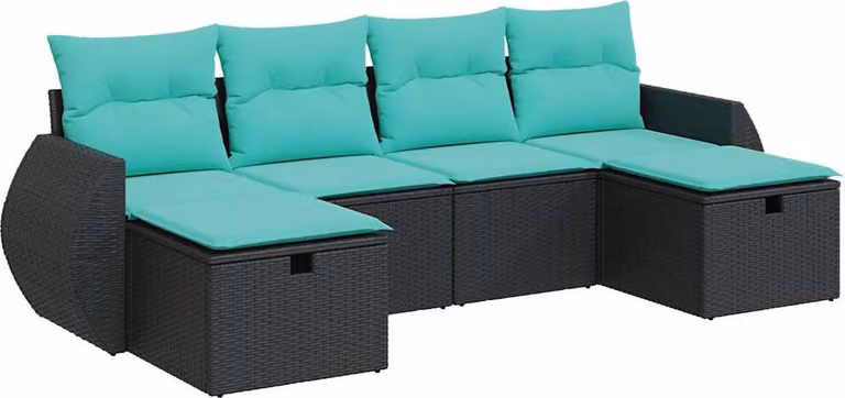 Set Divano da Giardino 6 pz con Cuscini Nero in Polyrattan