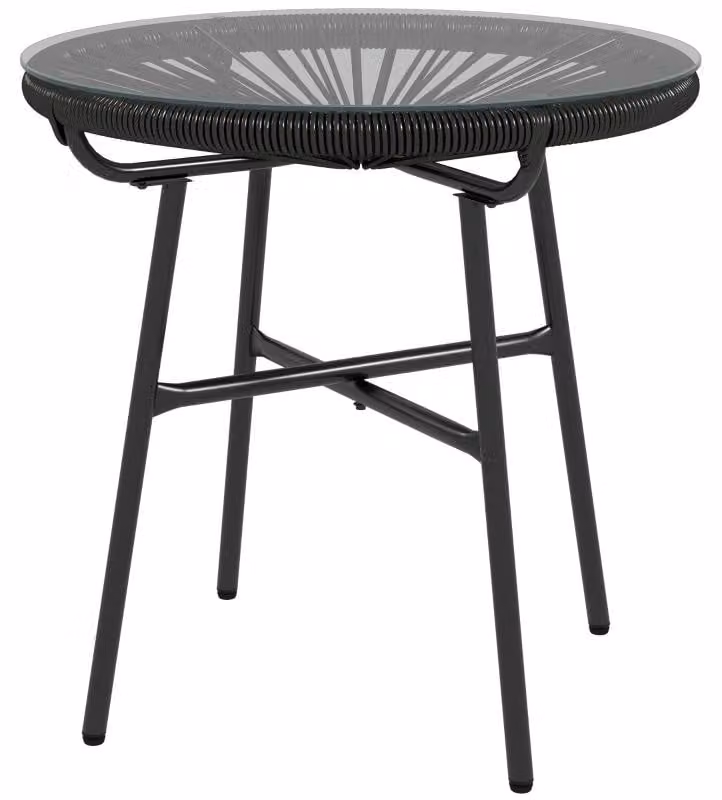 Tavolino da esterno Moonbite in stile boho, dimensioni 50 x 50 x 50 cm, con struttura in rattan sintetico (PE), piano in vetro temperato, telaio in metallo con rivestimento in polvere, resistente agli agenti atmosferici, rattan, colore nero
