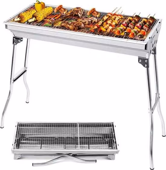 Griglia in acciaio di grandi dimensioni, ideale per giardino e campeggio, formato XXL, realizzata in acciaio resistente alla ruggine, pieghevole, adatta per rifugi e campeggio, perfetta per cucinare carne e grigliare