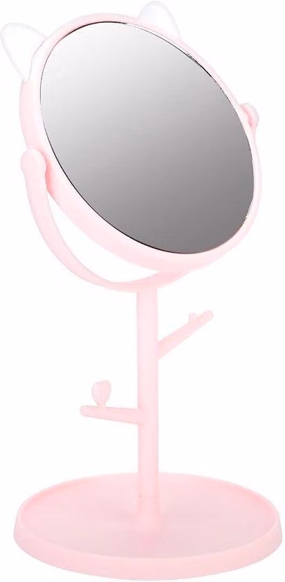 Specchio trucco girevole in vetro - Motivo: orecchie di gatto stilizzate - Colore: rosa - Dimensioni: 40 cm - Specchio da bagno/specchio per il trucco