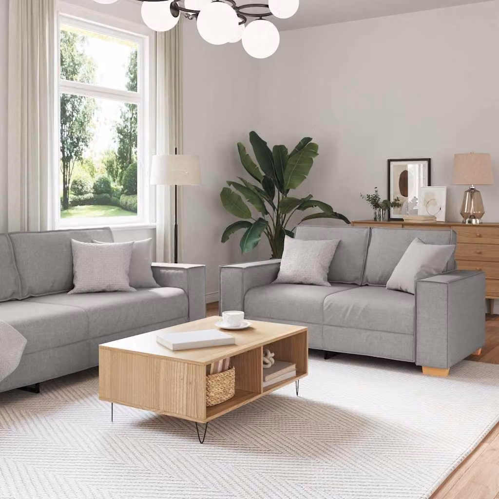Set di divani vidaXL composto da un divano a 2 posti e un divano a 3 posti in tessuto grigio con cuscini inclusi e design moderno