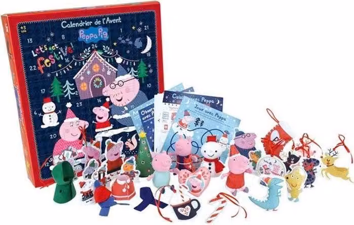 Calendario dell'Avvento Peppa Pig, 36 pezzi, 36 x 39,5 cm, 7 peluche, 11 decorazioni natalizie