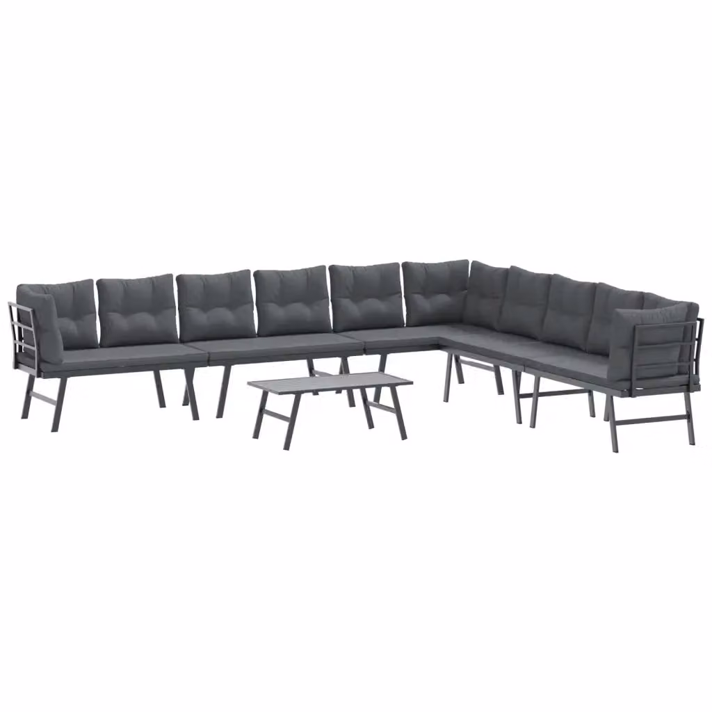 Set di panche da giardino con 5 cuscini vidaXL in acciaio verniciato nero e antracite – 2