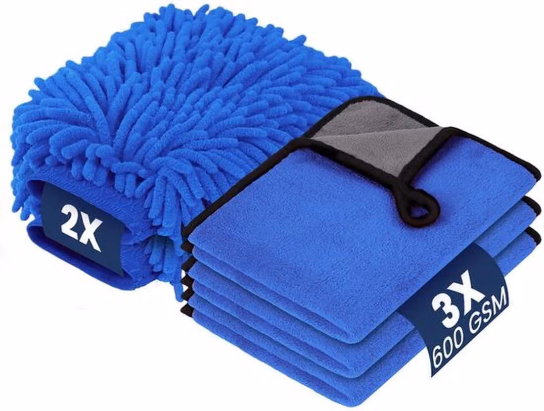 Azomor Set completo per la cura dell'auto e la casa con panni in microfibra e guanti