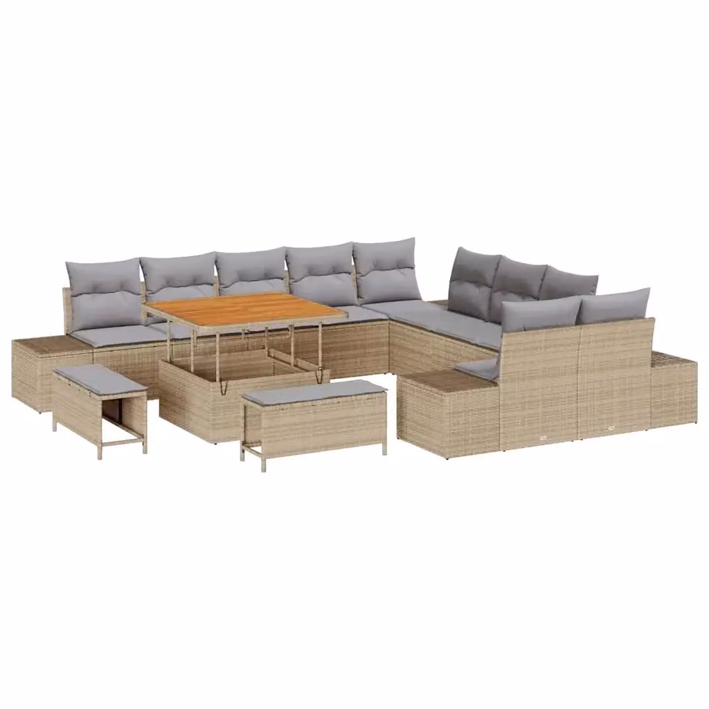 Set Divano da Giardino vidaXL a forma a U con 13 pezzi, Beige – 2