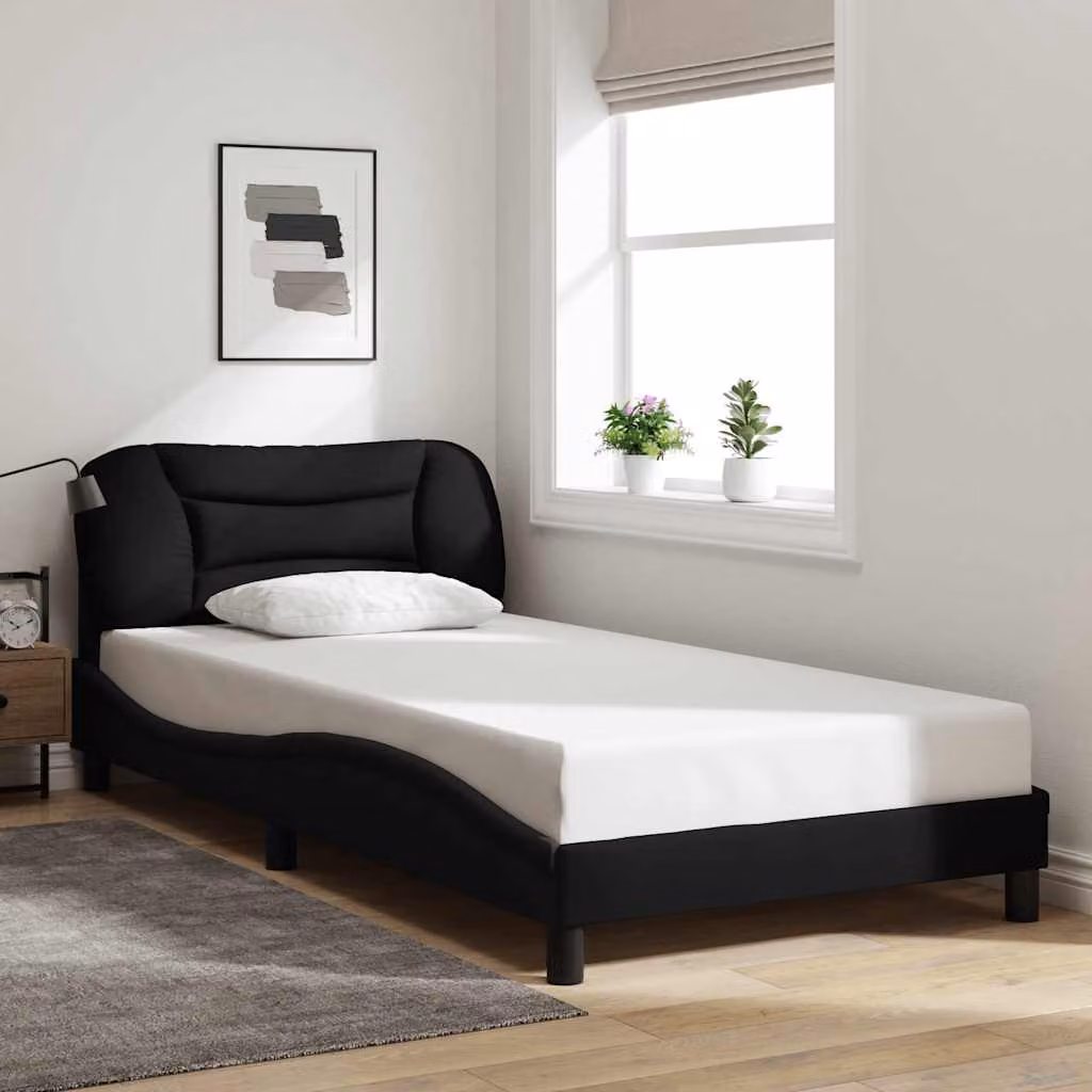 vidaXL Giroletto Hvar senza Materasso Nero in Tessuto e Legno 100x200 cm – 1