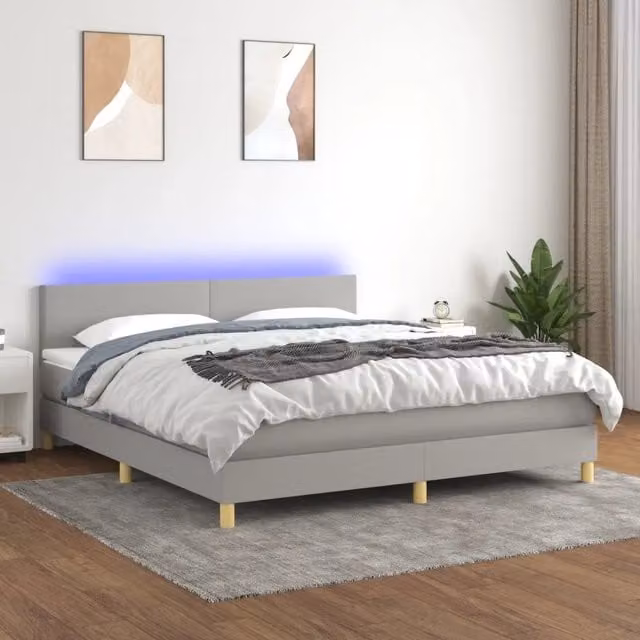 Letto Ibrido con Materasso e Illuminazione LED vidaXL in Tessuto Grigio e Bianco L/P: 180 x 200 cm – 1