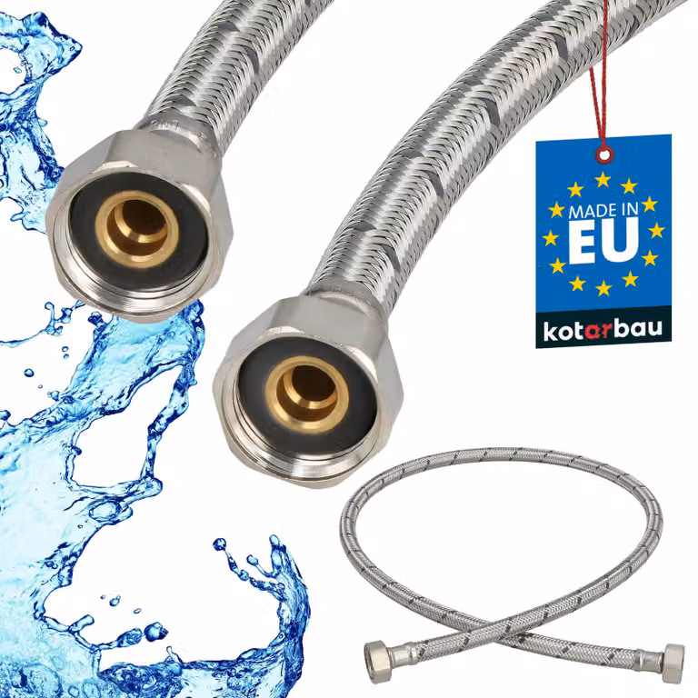 KOTARBAU® Tubo Flessibile per Rubinetto 1/2“ x 1/2“ Rivestito in Acciaio Inox 100 cm Tubo Flessibile per Rubinetto Cucina Argento