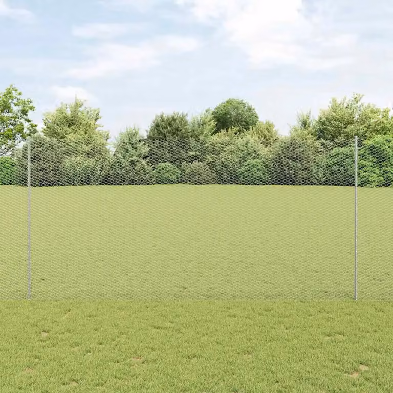 Recinzione esagonale con pali vidaXL in acciaio zincato color argento, L: 10 m, H: 1,5 m