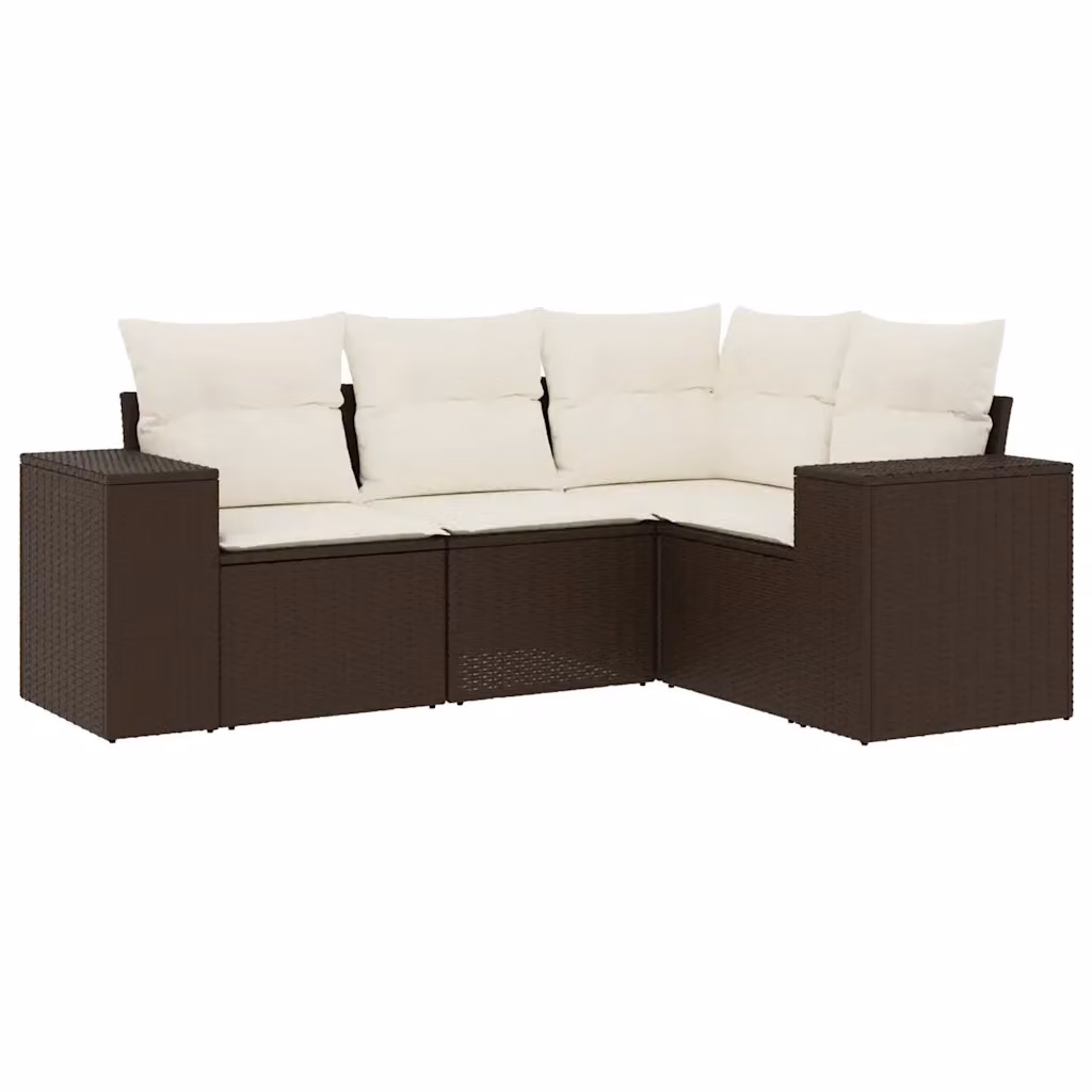 Set Divano da Giardino vidaXL a Forma di L in Polyrattan Marrone con Cuscini Bianchi – 2