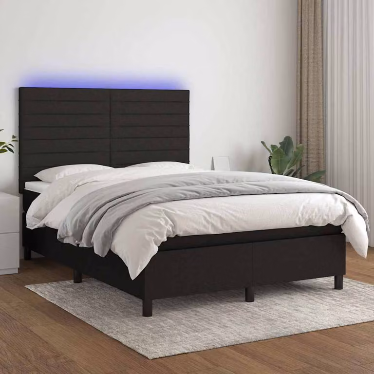 Letto a molle con materasso vidaXL in tessuto nero con illuminazione LED e porta USB L/P/H: 144 x 193 x 128 cm