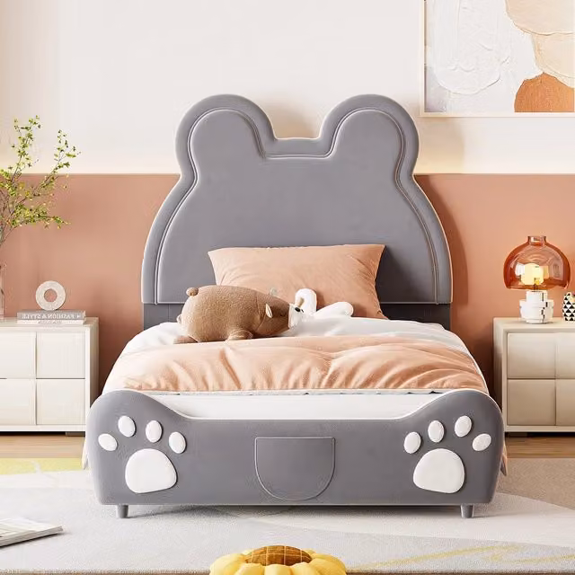 Letto imbottito per bambini Minimal in velluto grigio L/P/H: 90 x 200 cm – 1