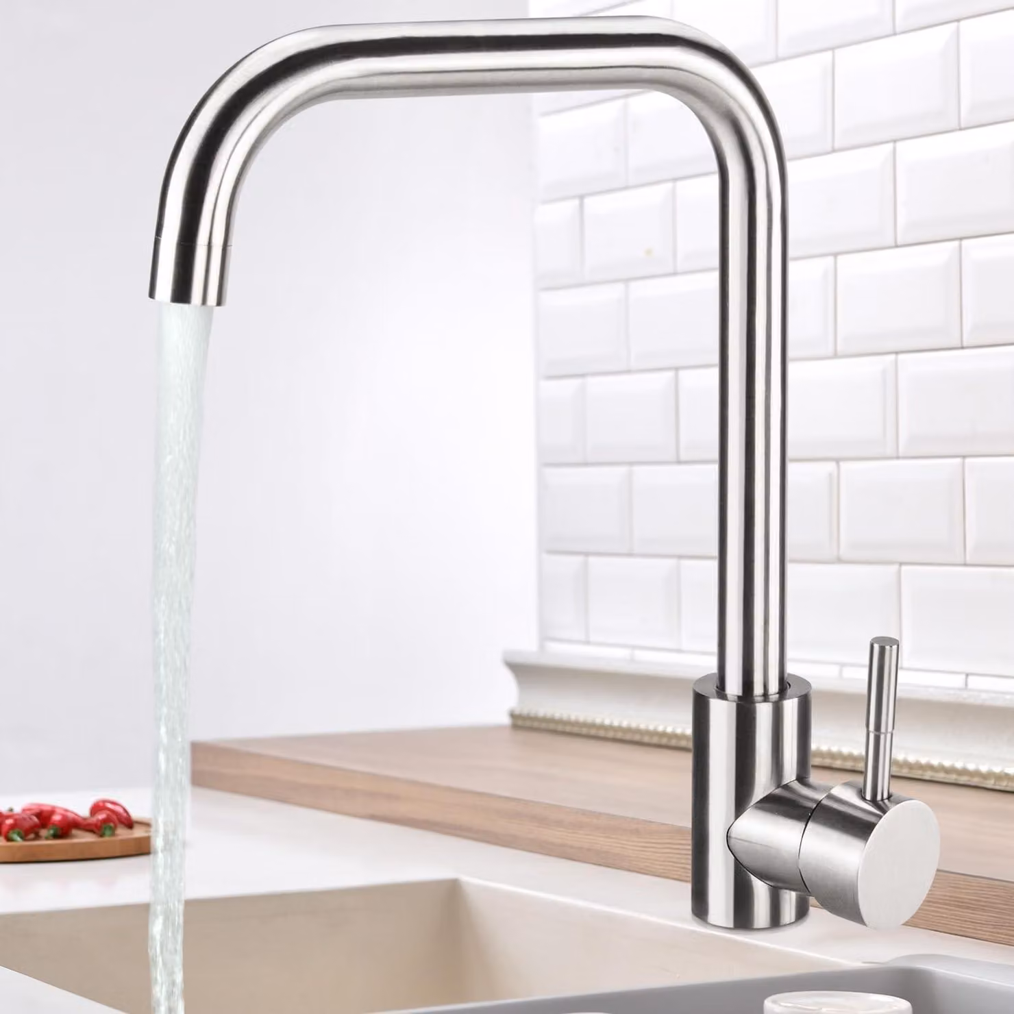 Rubinetto da cucina a 360° - Miscelatore monocomando - Acciaio inossidabile - Resistente - Facile da installare - Cartuccia in Vetroceramica - Miscelatore