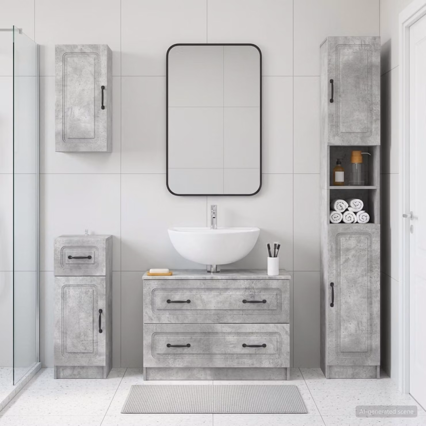 Set di mobili da bagno moderno vidaXL UTRECHT da 4 pezzi, colore grigio cemento, con mobile lavabo e pensile a parete