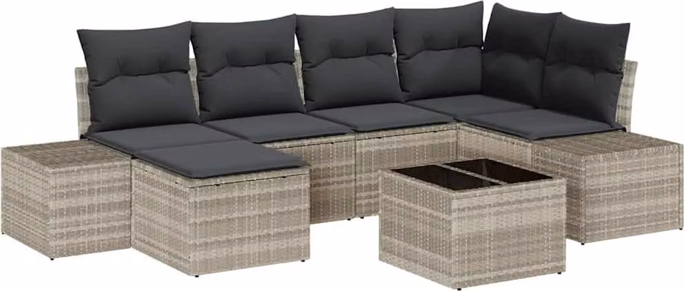 Set Divano da Giardino 7 pcs Grigio chiaro polyrattan