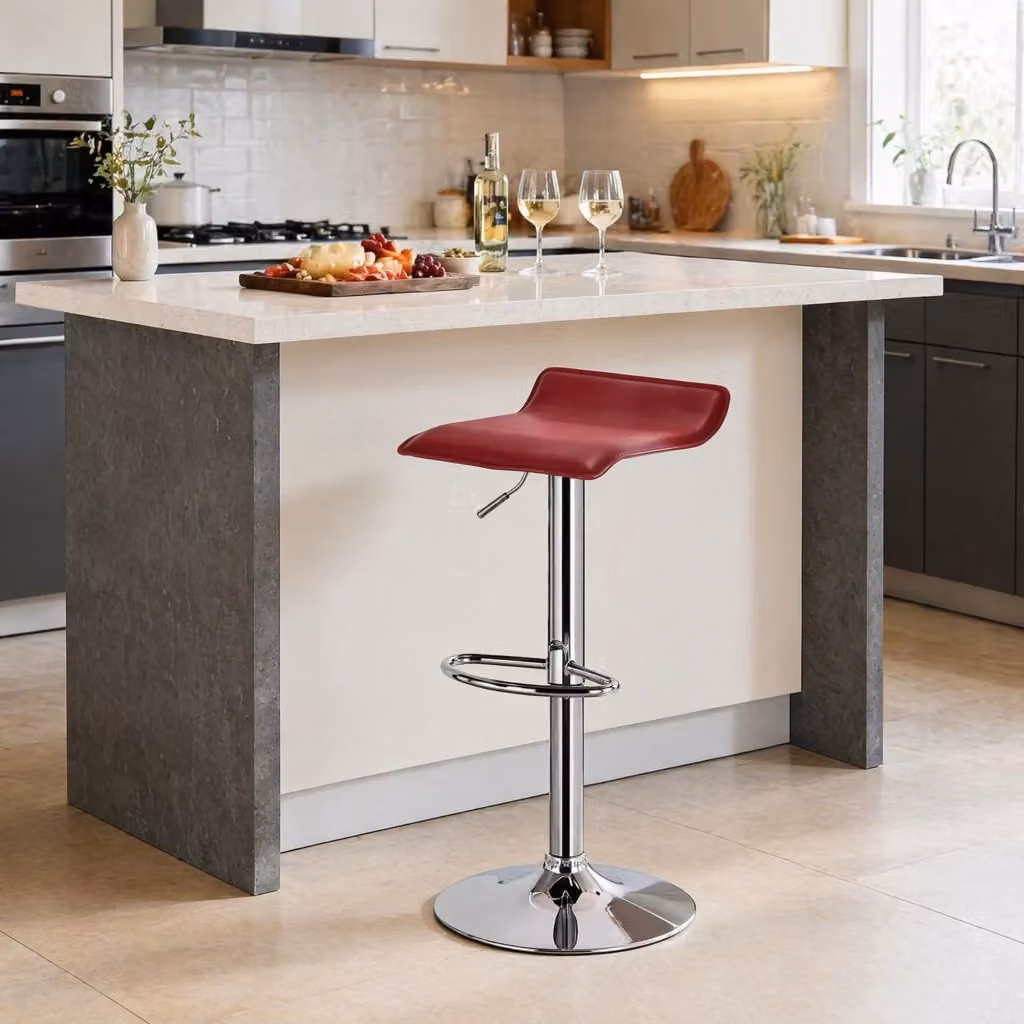 Sgabello da bar girevole MIVRAY in similpelle rosso con base in metallo cromato e altezza regolabile – 2