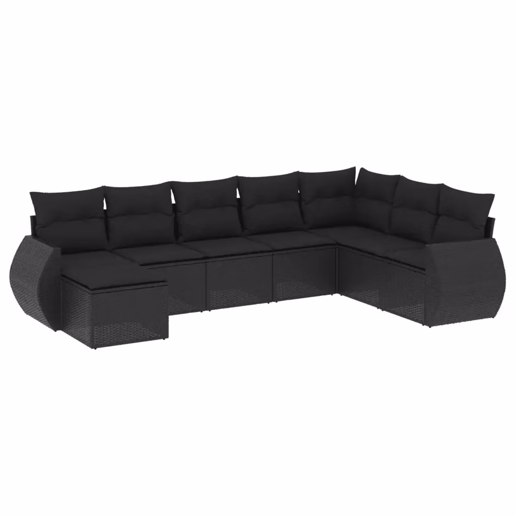 vidaXL Set Divani da Giardino a L con Cuscini 8 pz Nero in Polyrattan e Metallo – 2