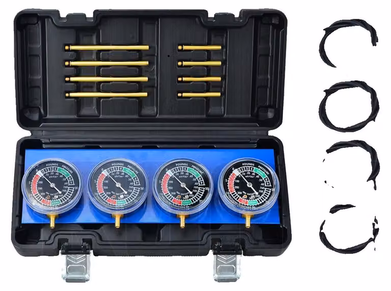 Set di strumenti per la misurazione del vuoto, con struttura in metallo e plastica, lunghezze di misurazione di 65 mm e 180 mm, compatibile con carburatori a 4 cilindri, controlli di smorzamento e calibrazione, completo di accessori