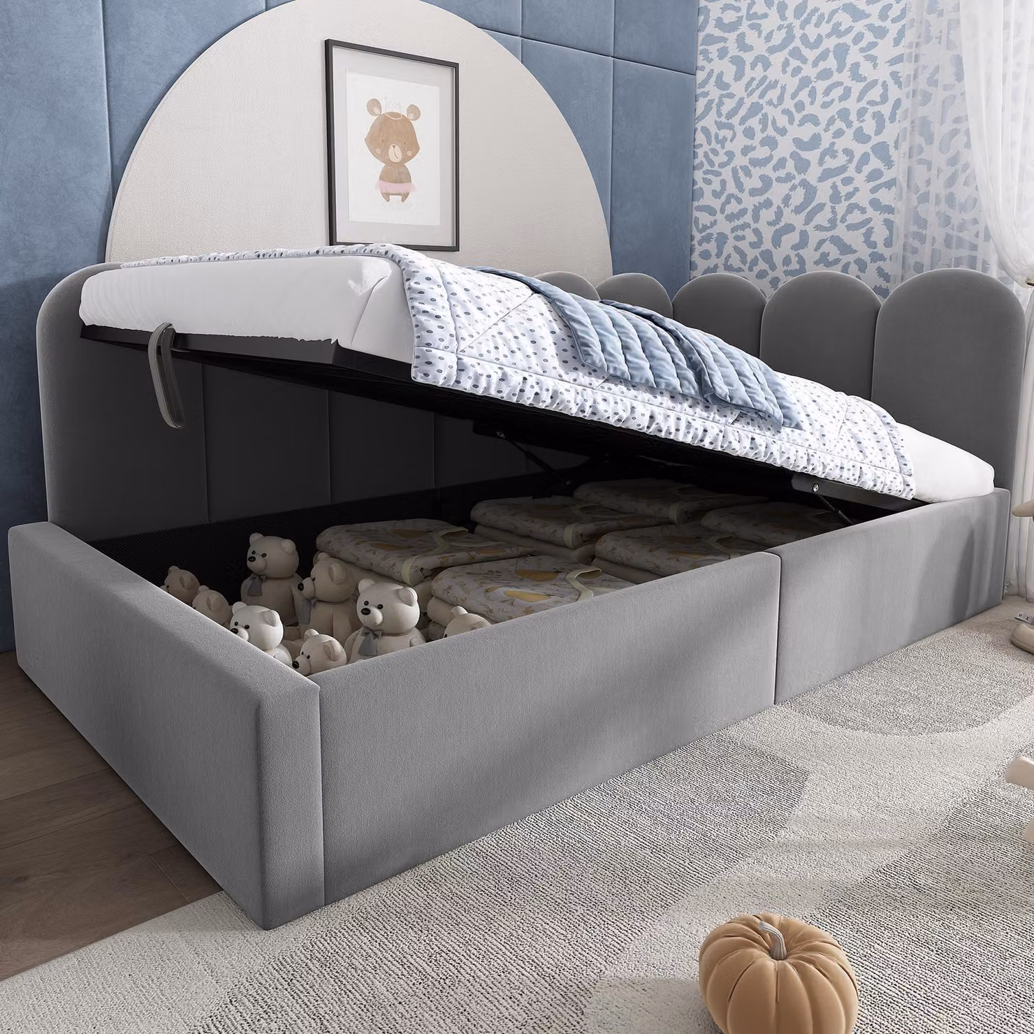 divano letto okwish con rete letto per bambini 90x190 cm, letto singolo grigio con contenitore idraulico, letto per ragazzi e struttura letto con doghe in metallo, letto da giorno su velluto