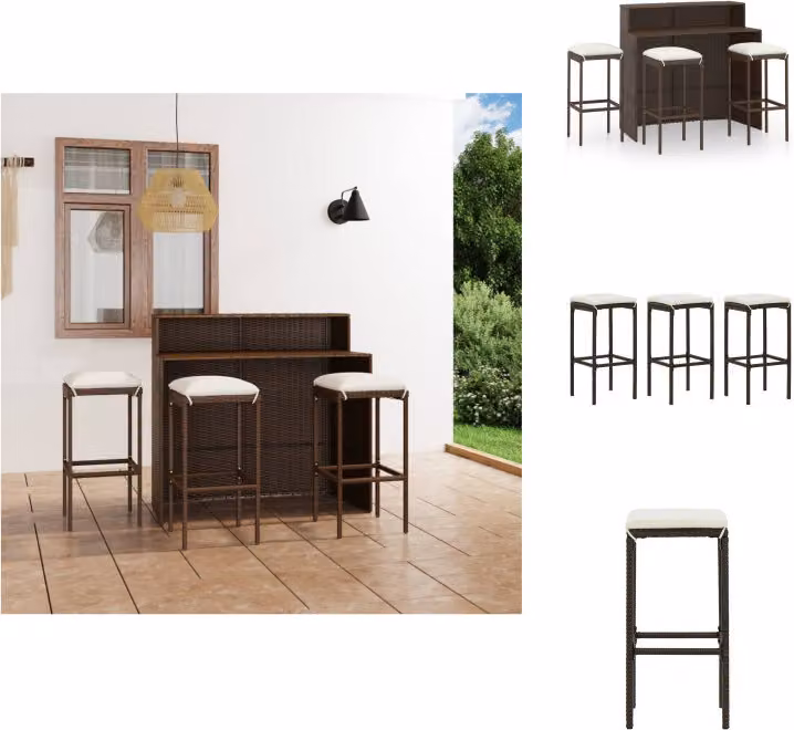 vidaXL Set bar da giardino 4 pezzi con cuscini marrone - Set di mobili da giardino