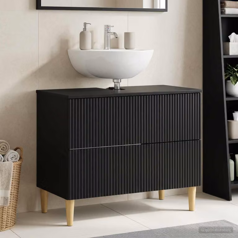 Armadio per lavabo da bagno moderno vidaXL ARNHEM nero con cassetti e ante, L: 82 cm, P: 41 cm, H: 59 cm