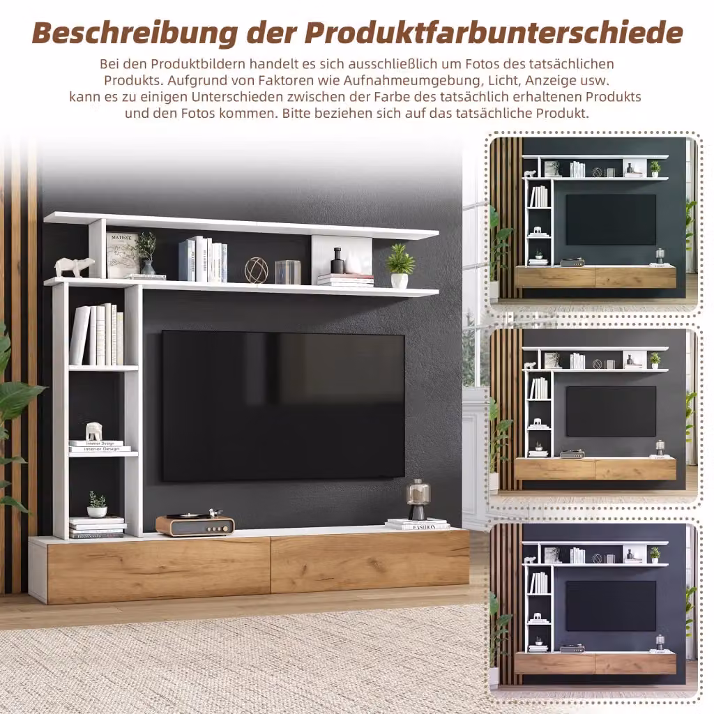 Mobile TV Parete attrezzata REDOM per soggiorno Bianco e Rovere L: 180 cm, P: 35 cm, H: 22,5 cm – 2