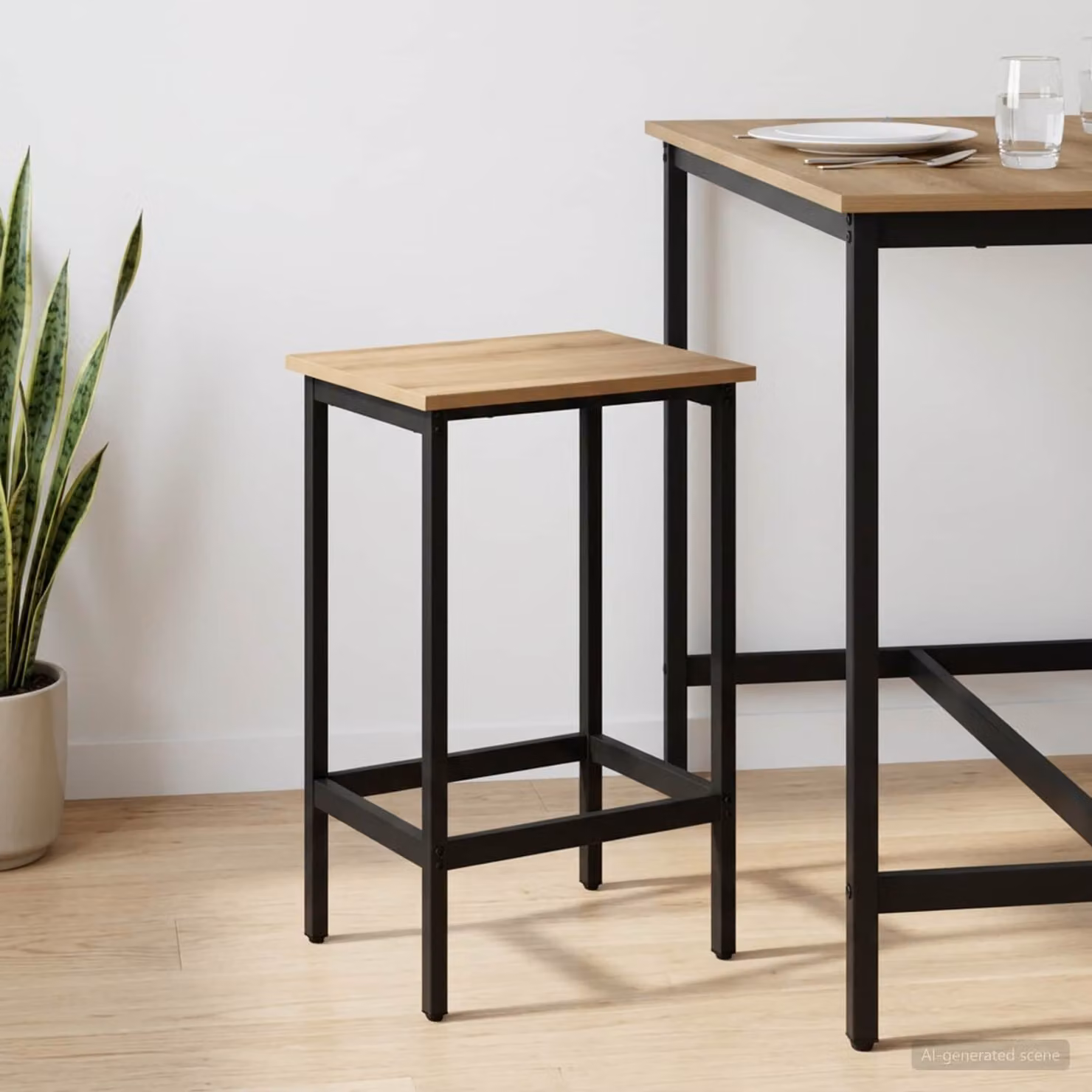 Sgabello da bar moderno vidaXL in legno e metallo marrone L/P/H: 40 x 32 x 64 cm