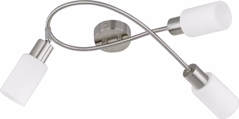 Faretto da soffitto a 3 luci, argento, paralumi in vetro opalino bianco, larghezza 45 cm - R80013907