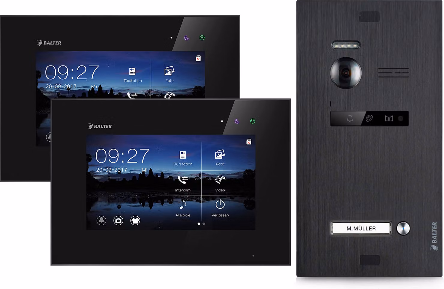 Videocitofono per casa monofamiliare, 2x monitor, Balter EVO nero